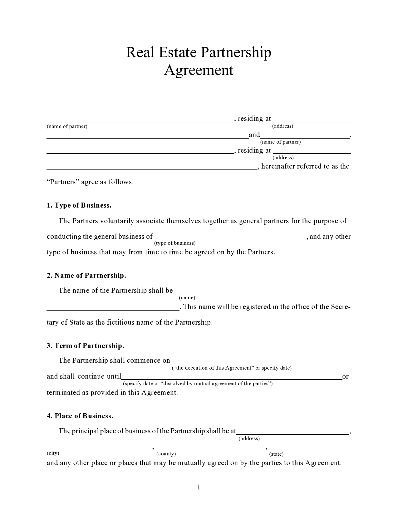 Free real estate partnership agreement 15