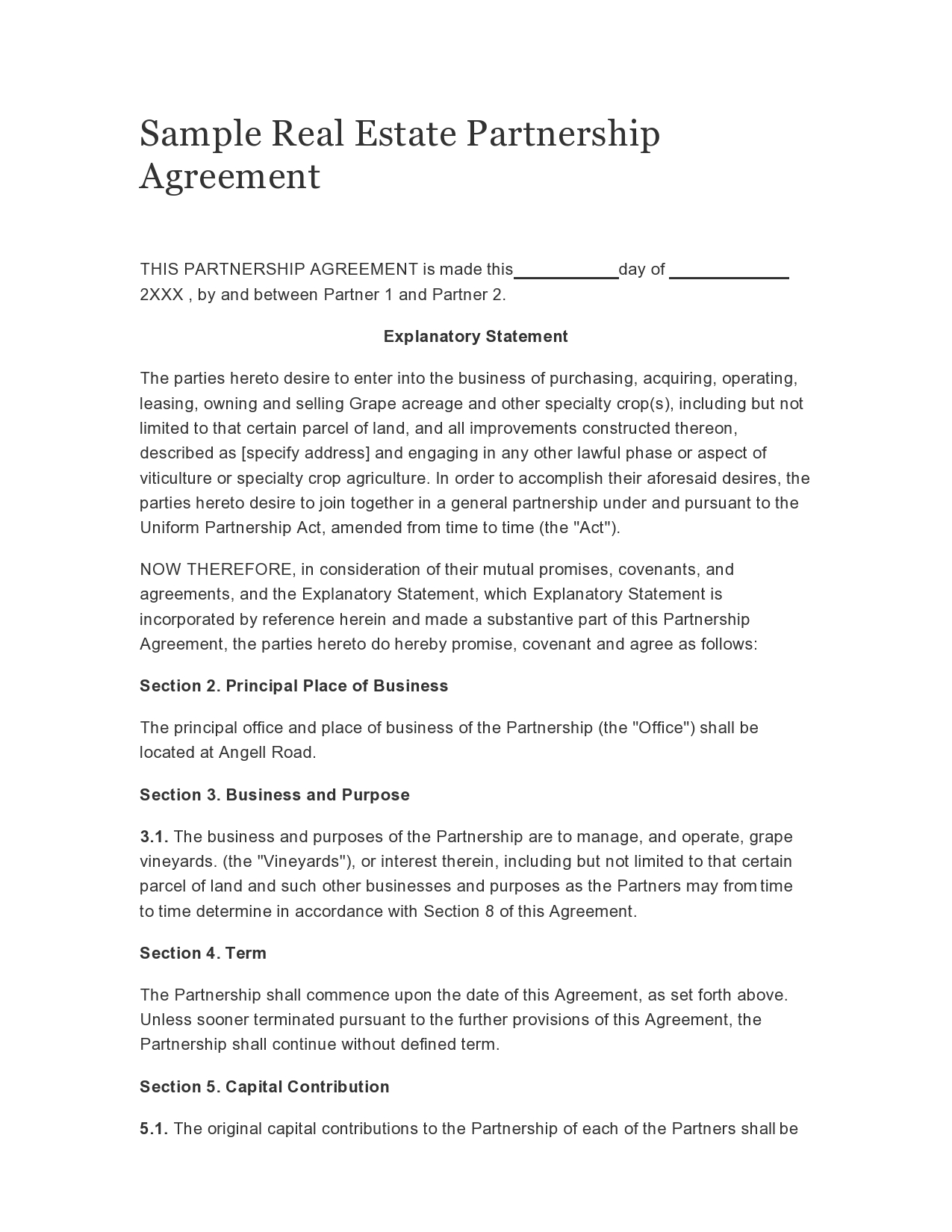 Free real estate partnership agreement 18