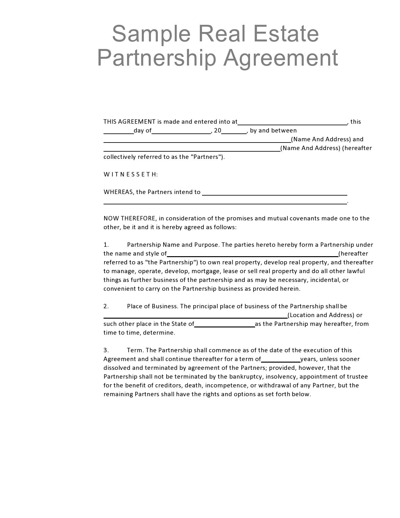 Free real estate partnership agreement 30