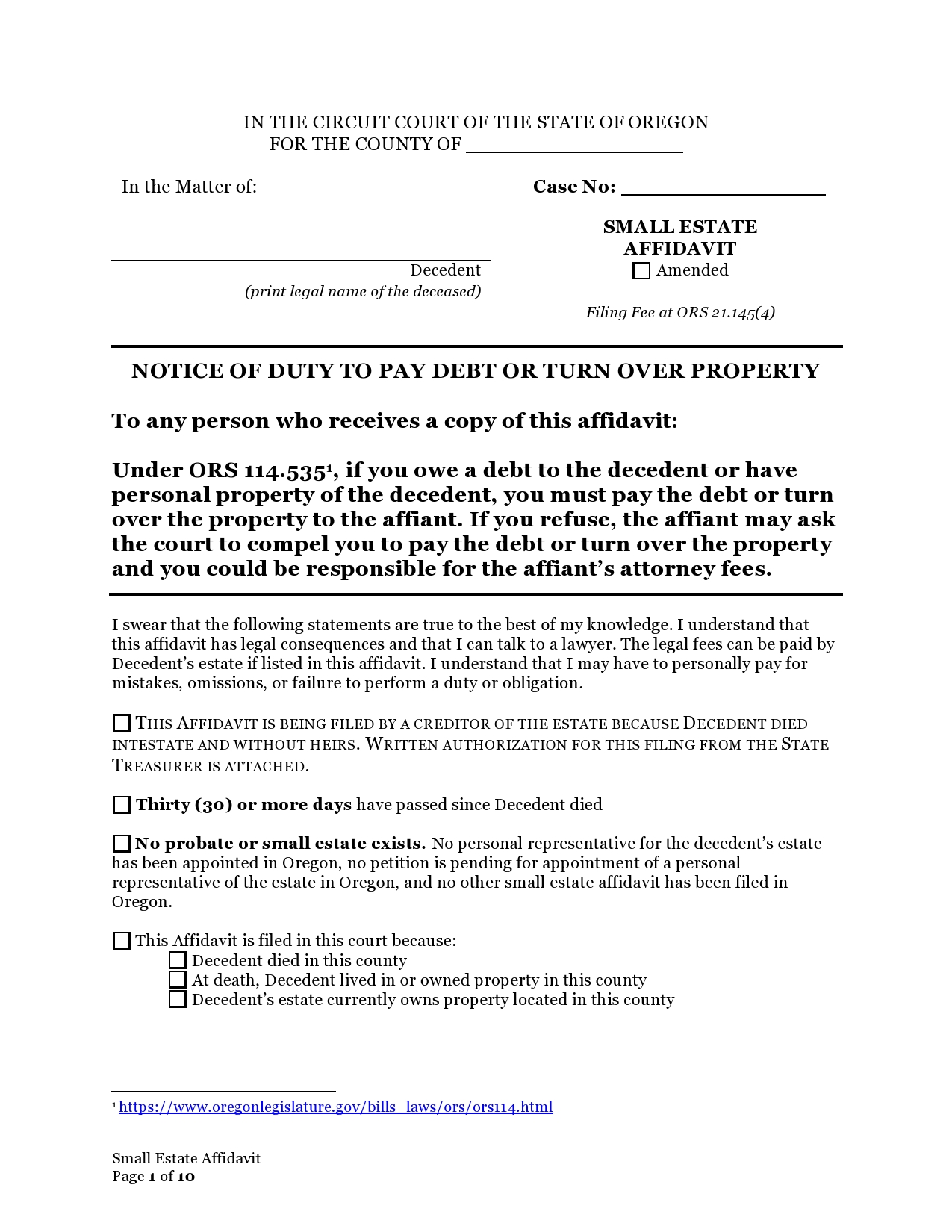 Free small estate affidavit 10