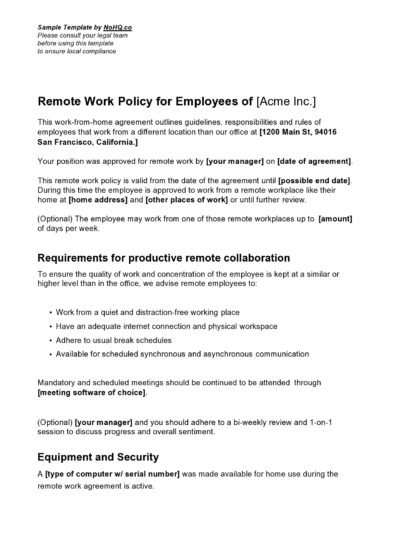 46 Effective Work from Home Policy Templates ᐅ TemplateLab