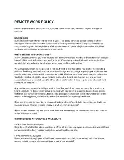 46 Effective Work from Home Policy Templates ᐅ TemplateLab 46 Effective Work from Home Policy Templates ᐅ TemplateLab