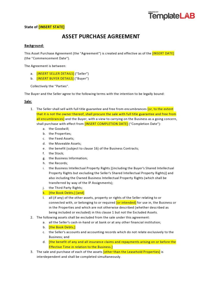 40 Free Asset Purchase Agreement Templates ( Forms) 40 Free Asset Purchase Agreement Templates ( Forms)