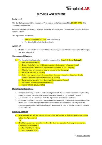 Buy-Sell Agreement Templates