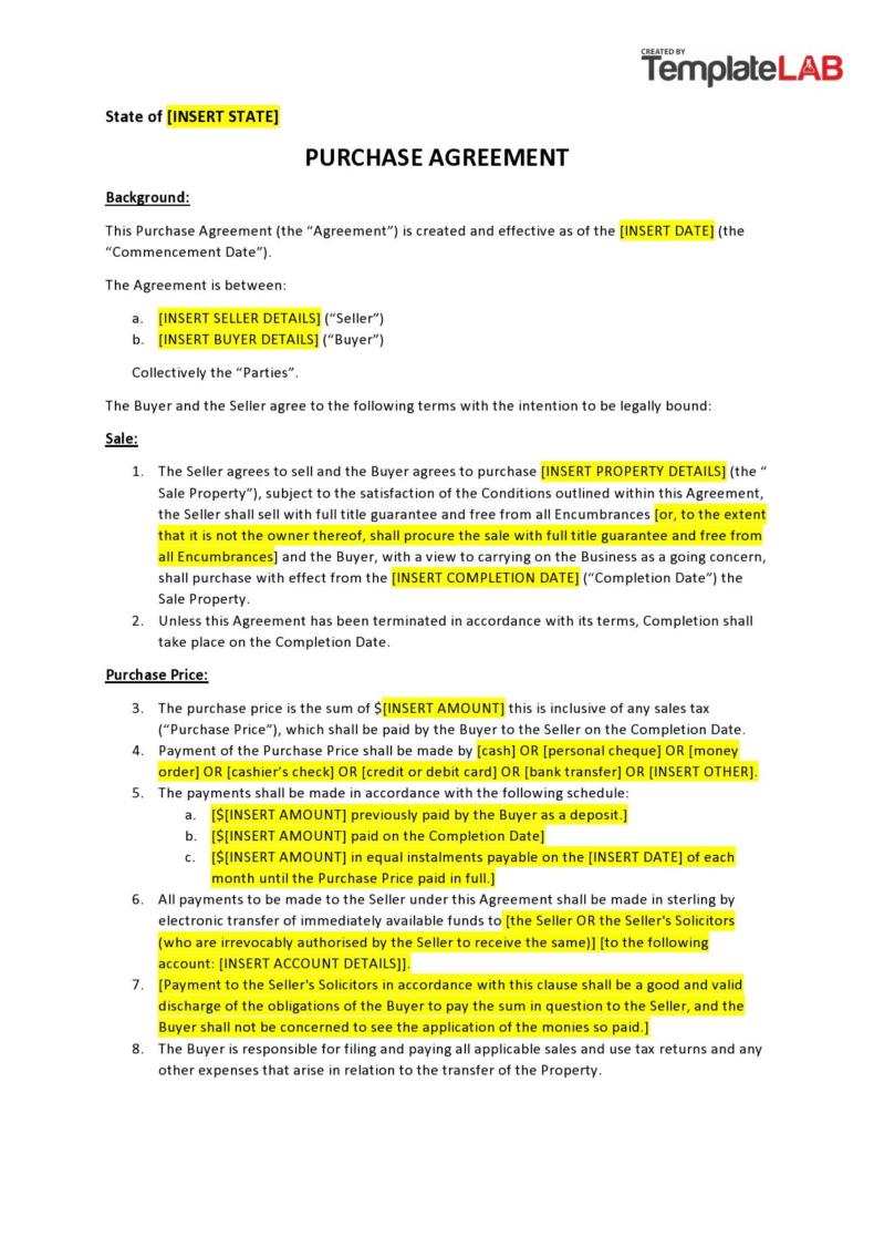 The Entire Contract Includes The Actual Policy And The 41 Free Business Purchase Agreement Templates (Word)