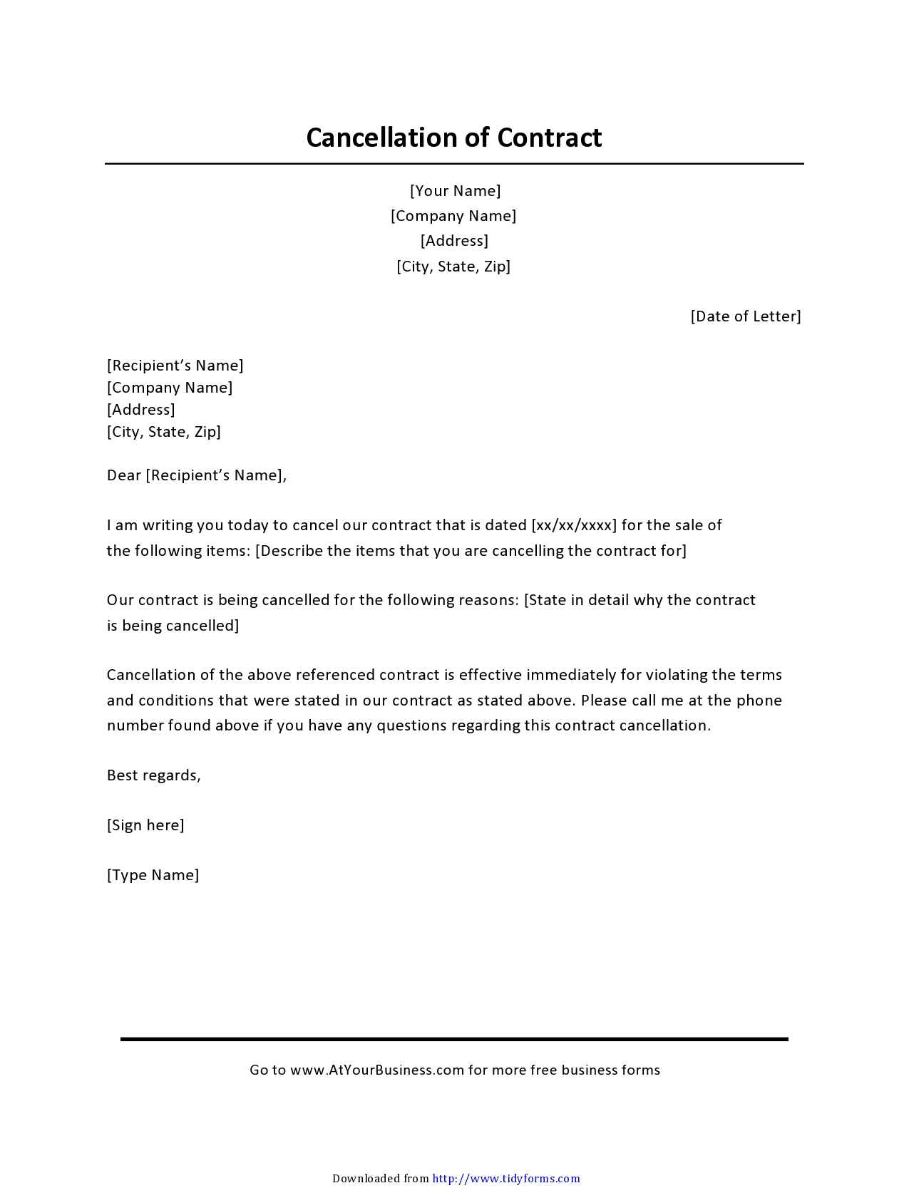 Free contract termination letter 24