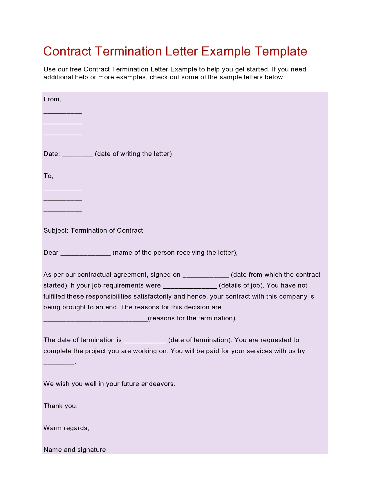 Free contract termination letter 39
