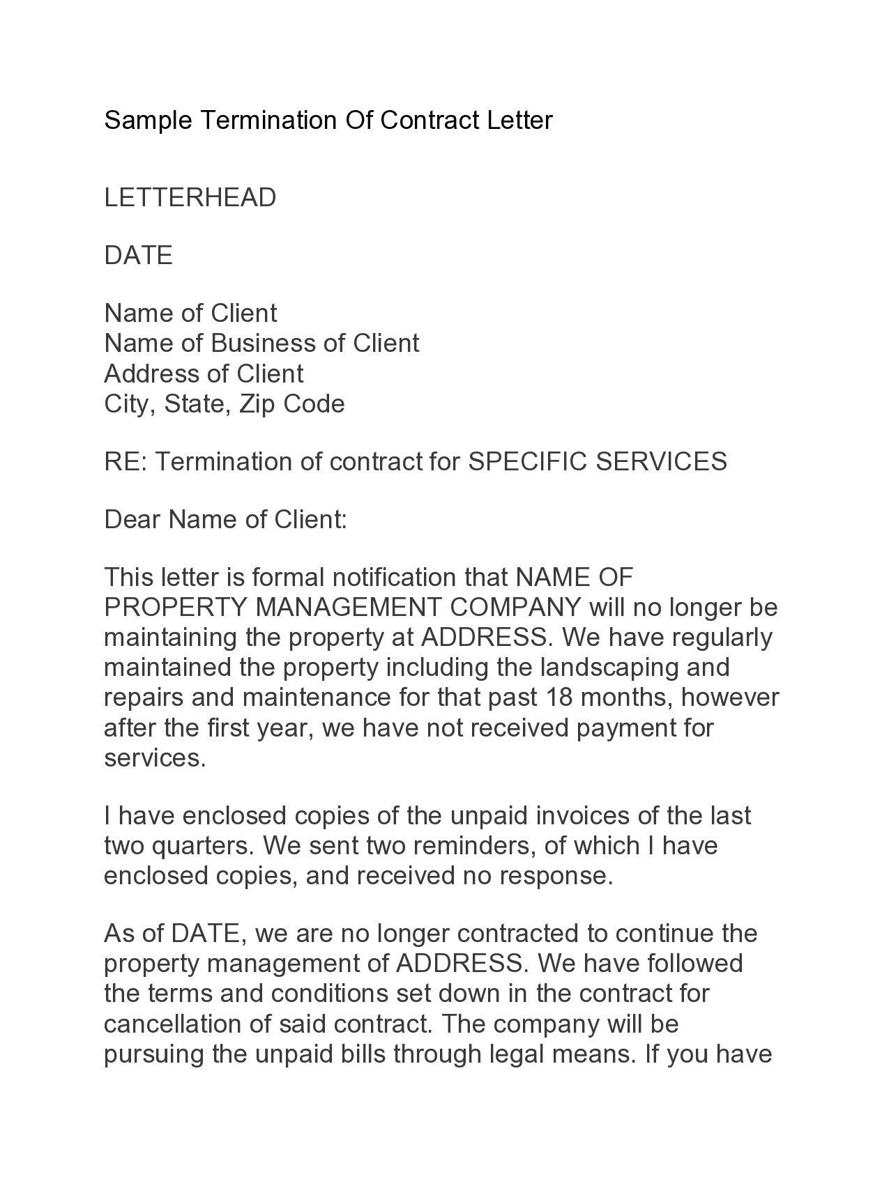 Free contract termination letter 40