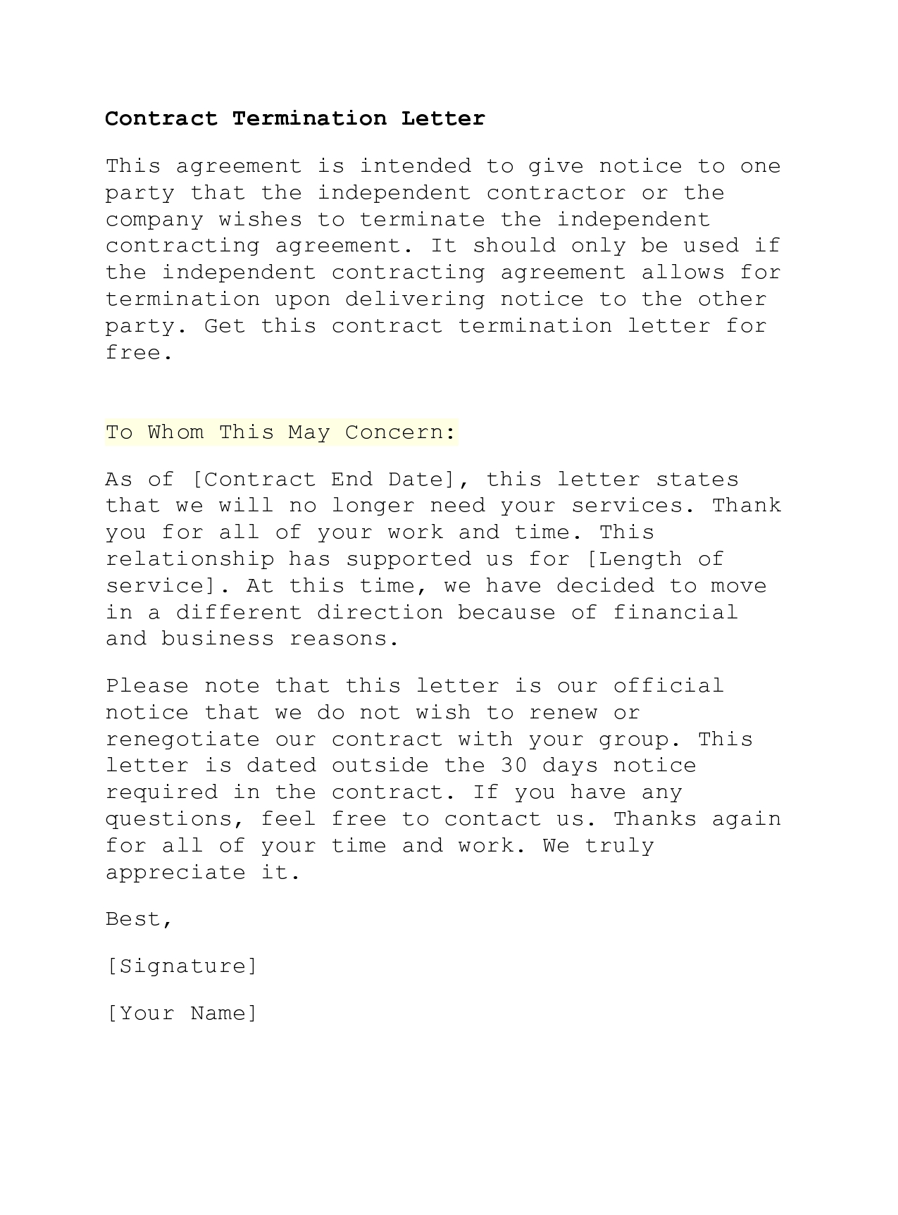 Free contract termination letter 42