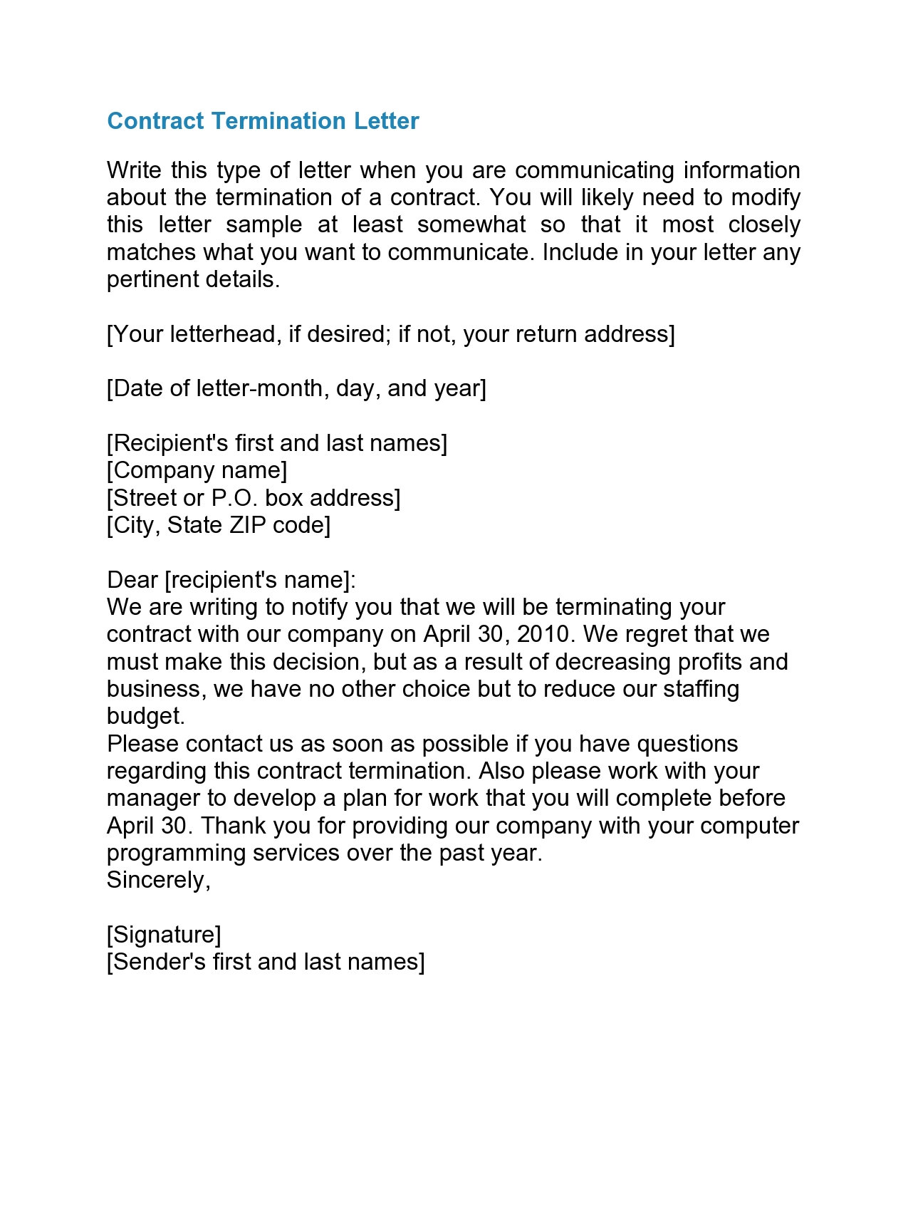 Free contract termination letter 43