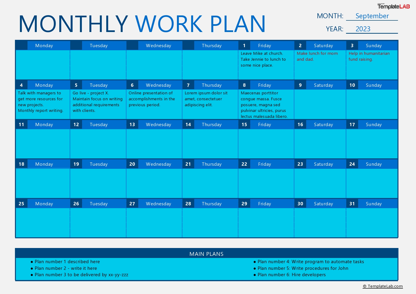 Free Monthly Work Plan Template