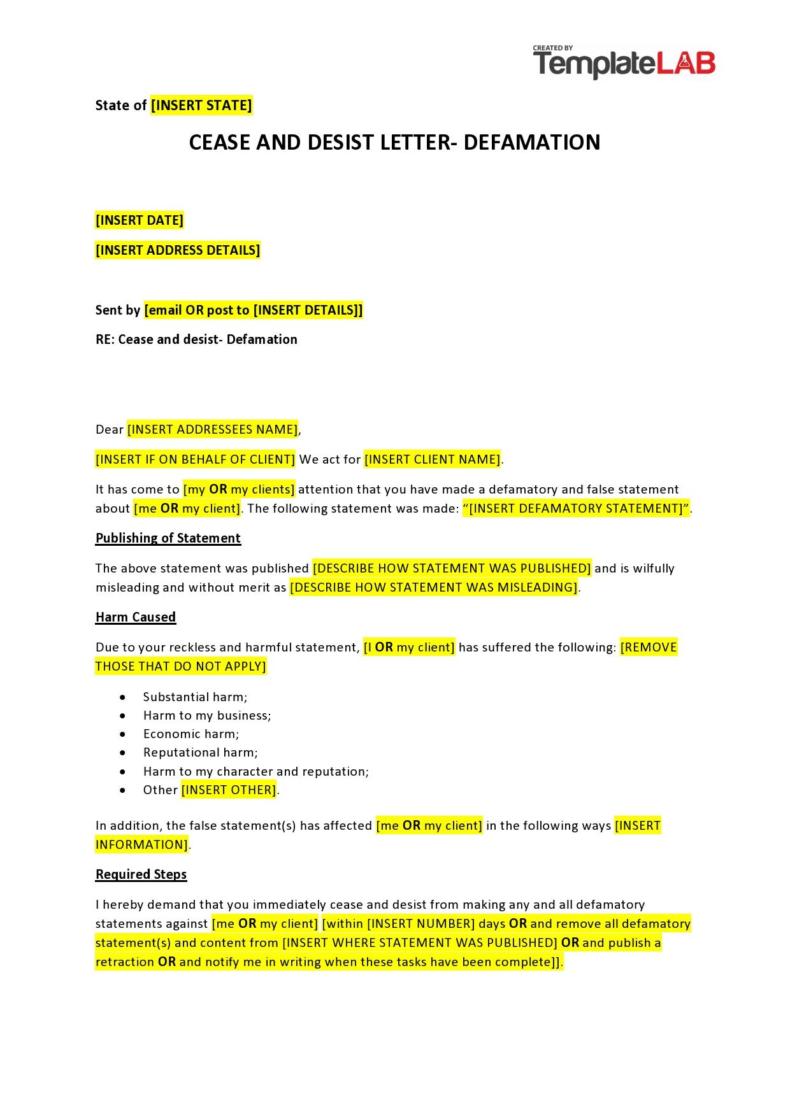 30  Cease and Desist Letter Templates FREE ᐅ TemplateLab