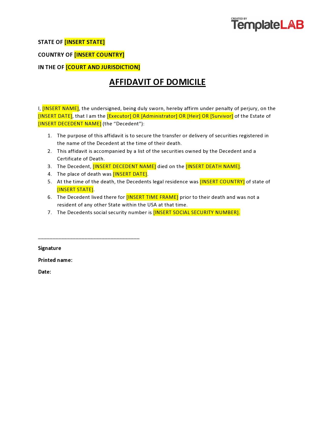 Free Affidavit of Domicile