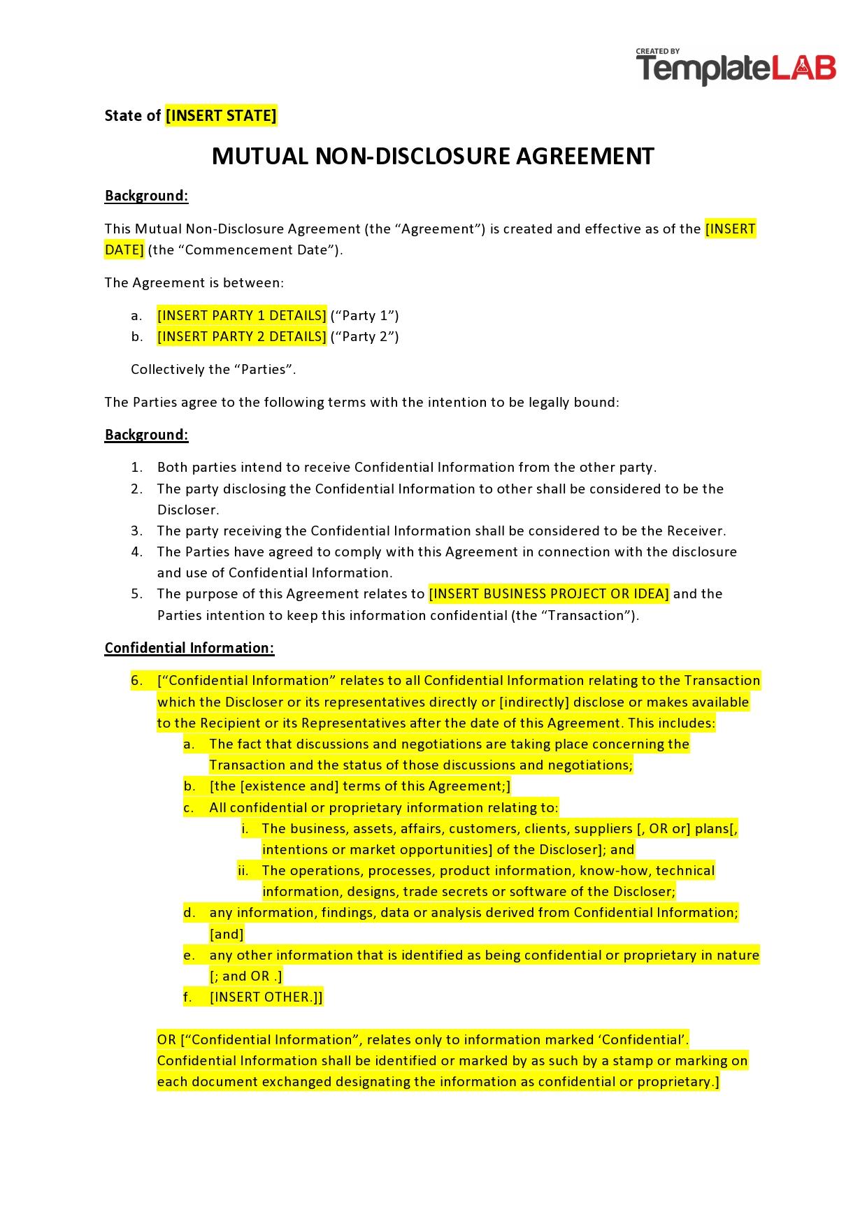 Free Mutual Non-Disclosure Agreement Template
