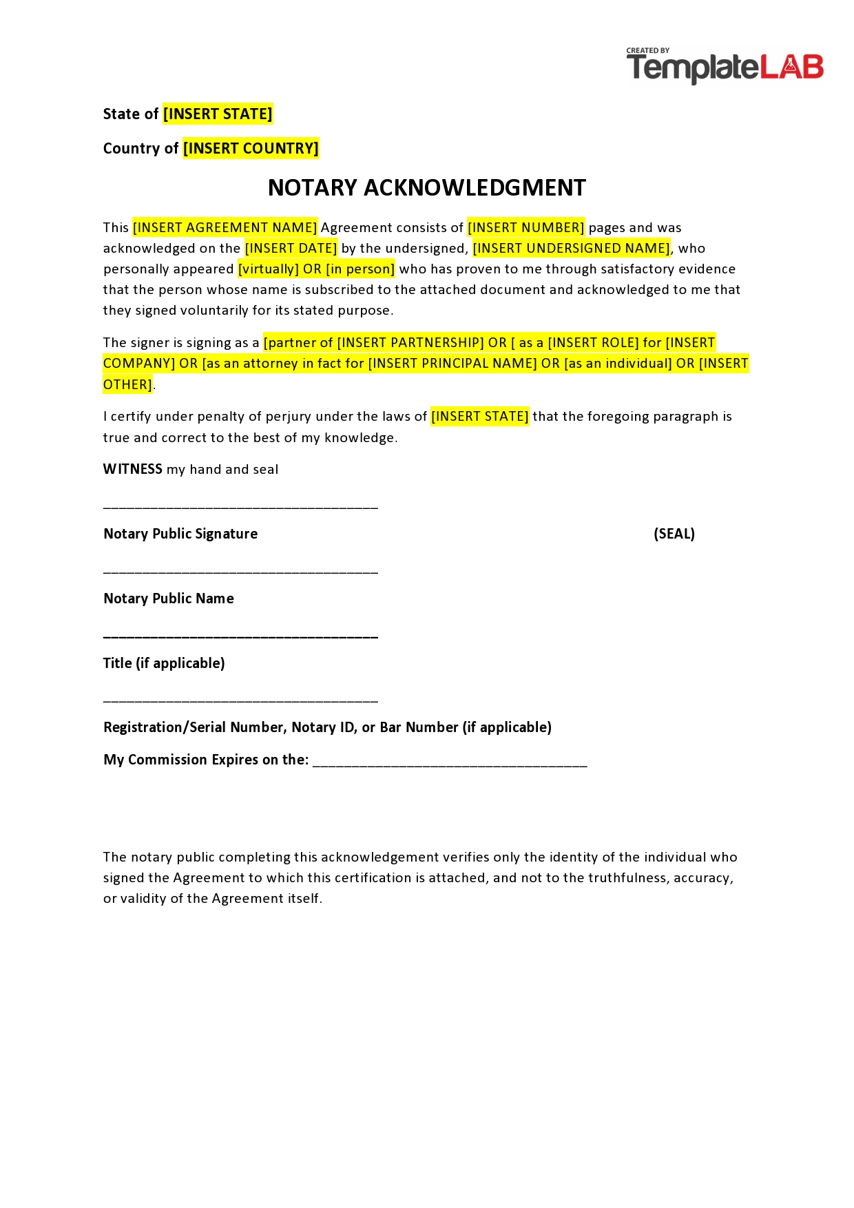 Free Notary Acknowledgement
