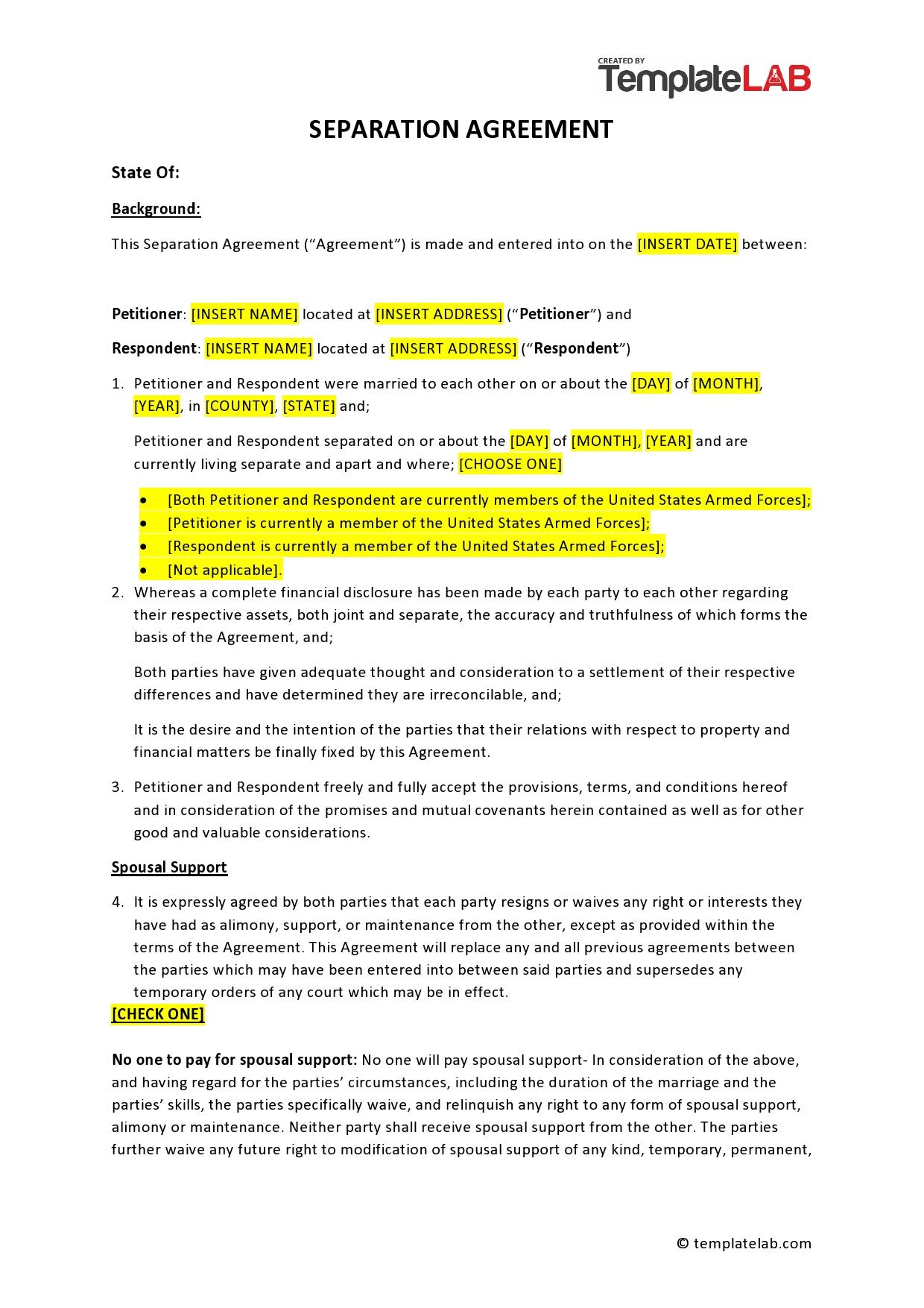 Free Separation Agreement Template