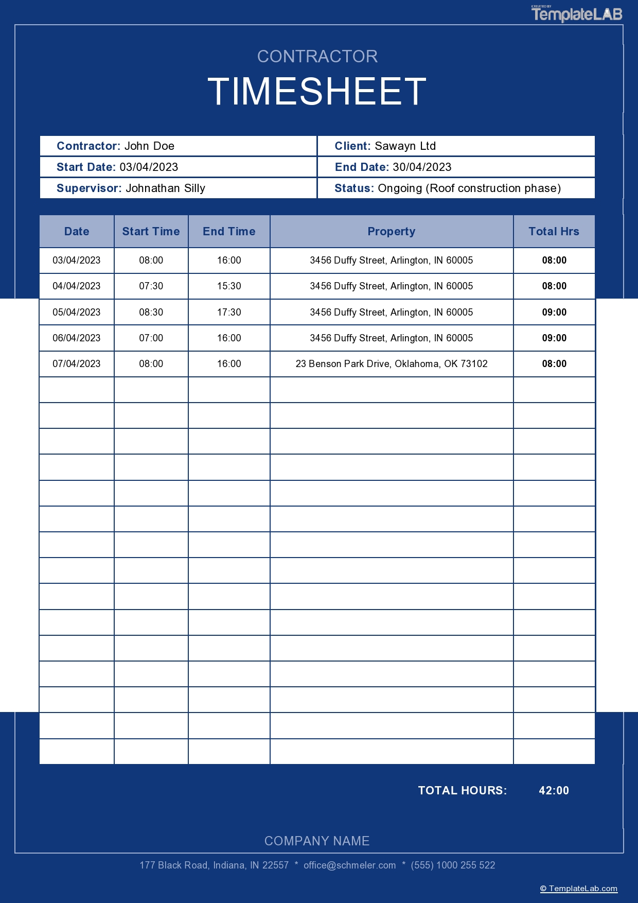 Free Contractor Timesheet Template