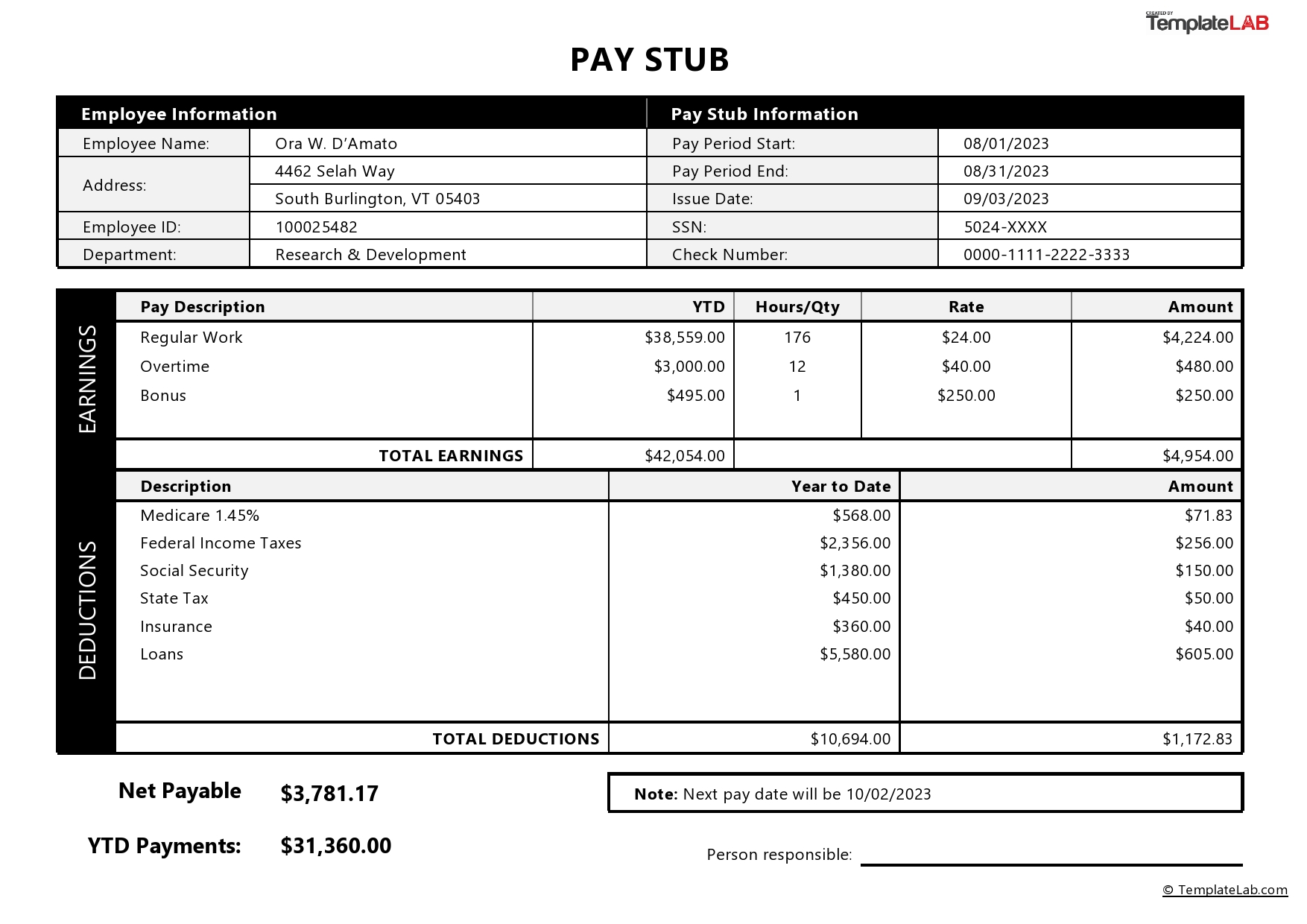 Pay Stub Template In Excel Format Free Statement Template Payroll