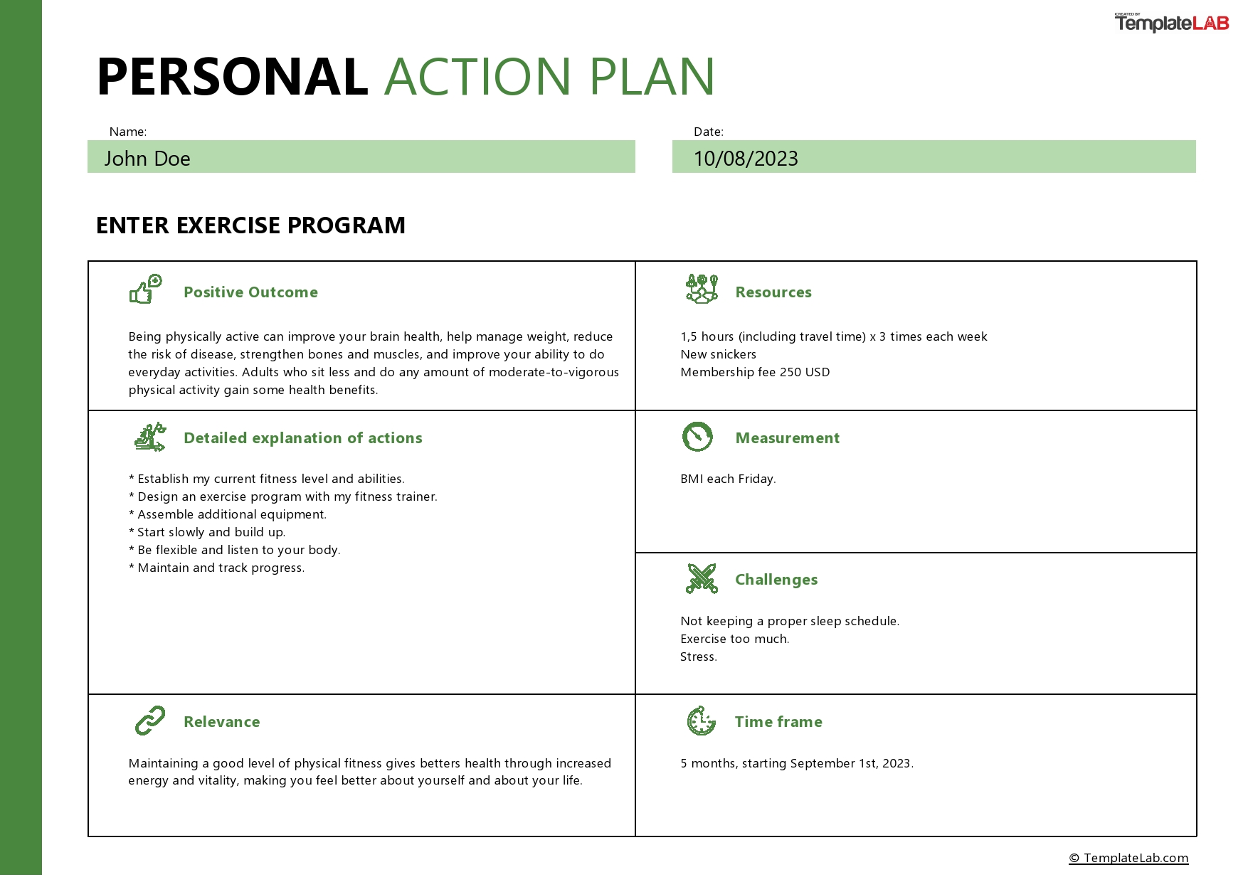 Free Personal Action Plan Template