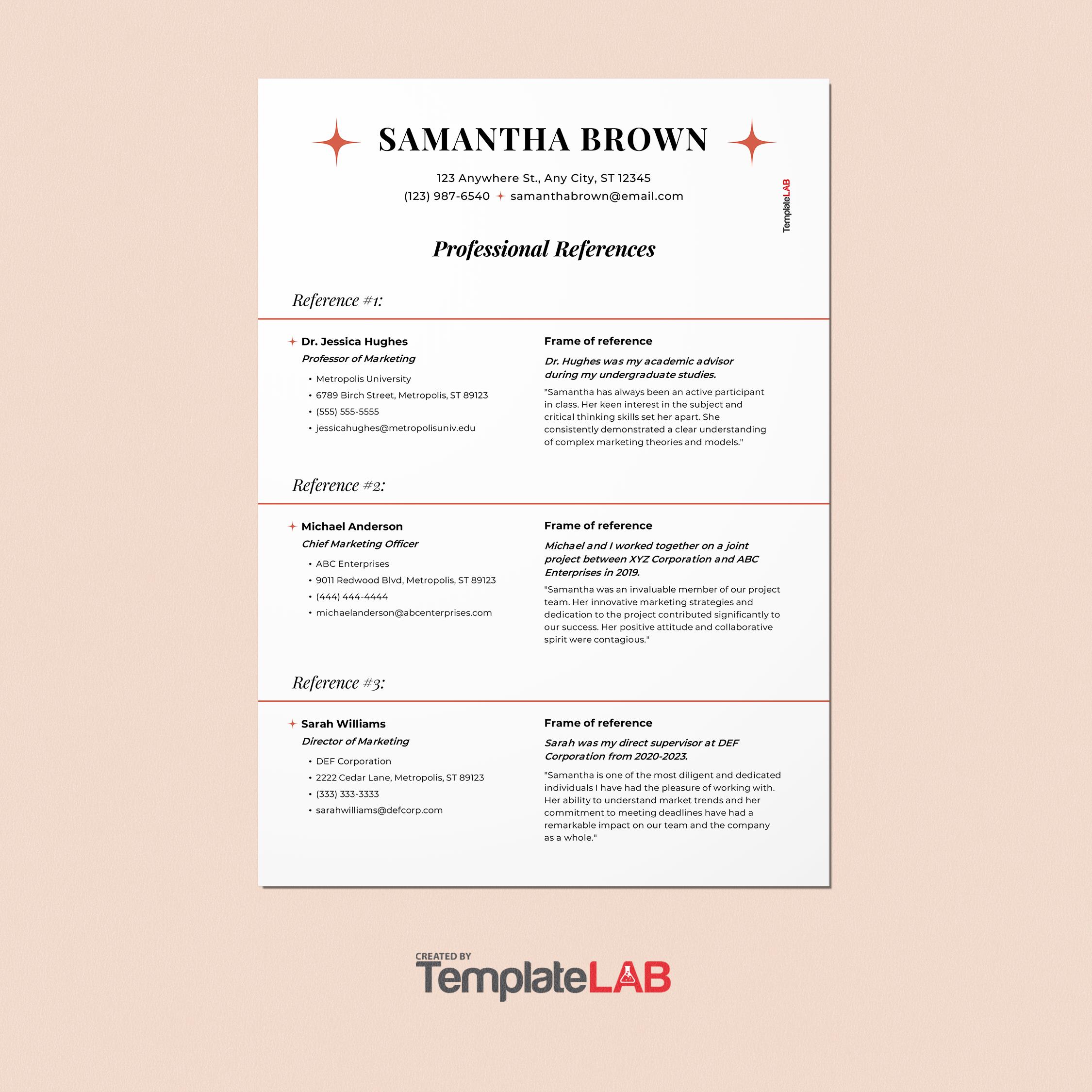 Free Professional References Template