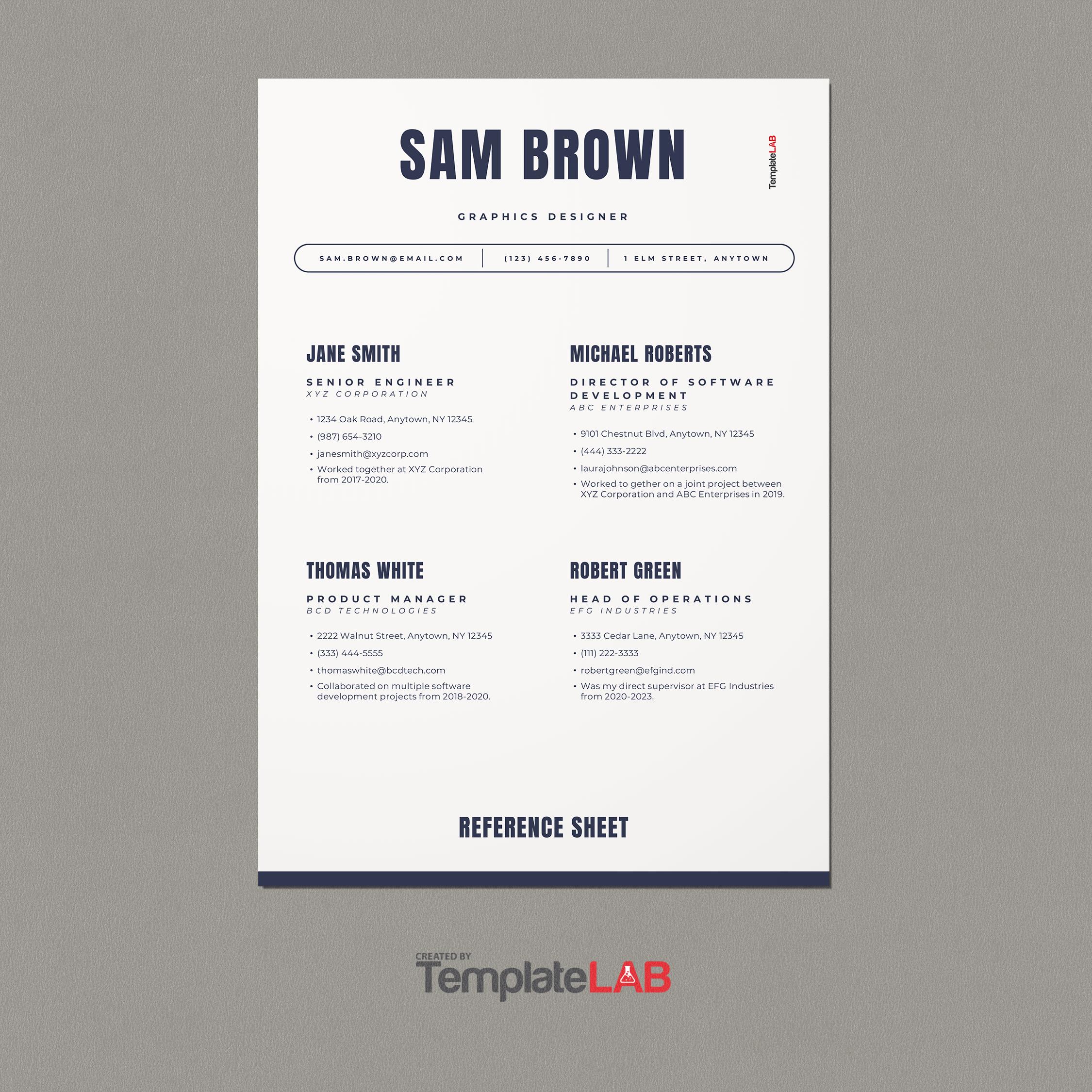 Free Reference Sheet Template