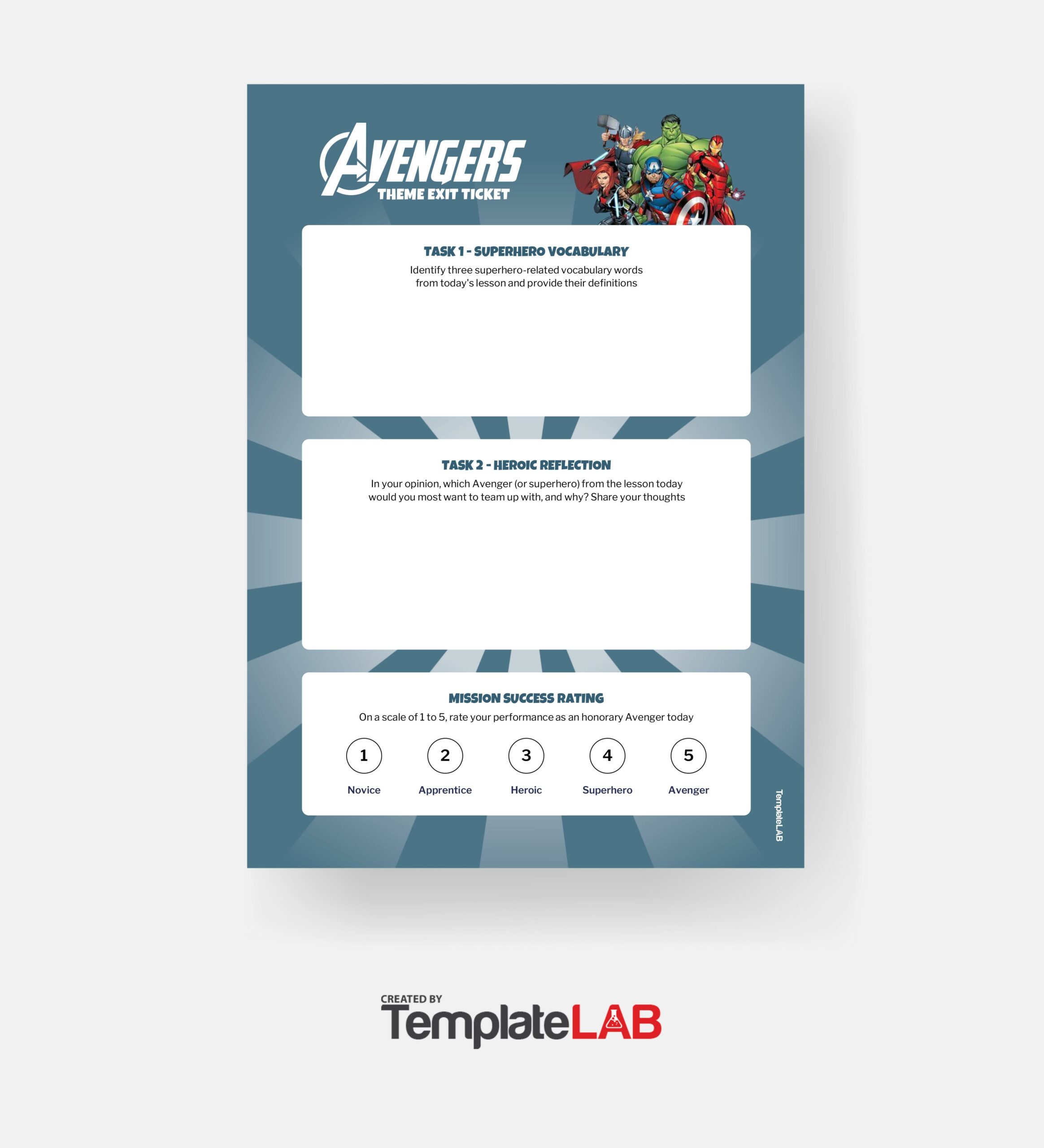 Free Avengers Theme Exit Ticket Template