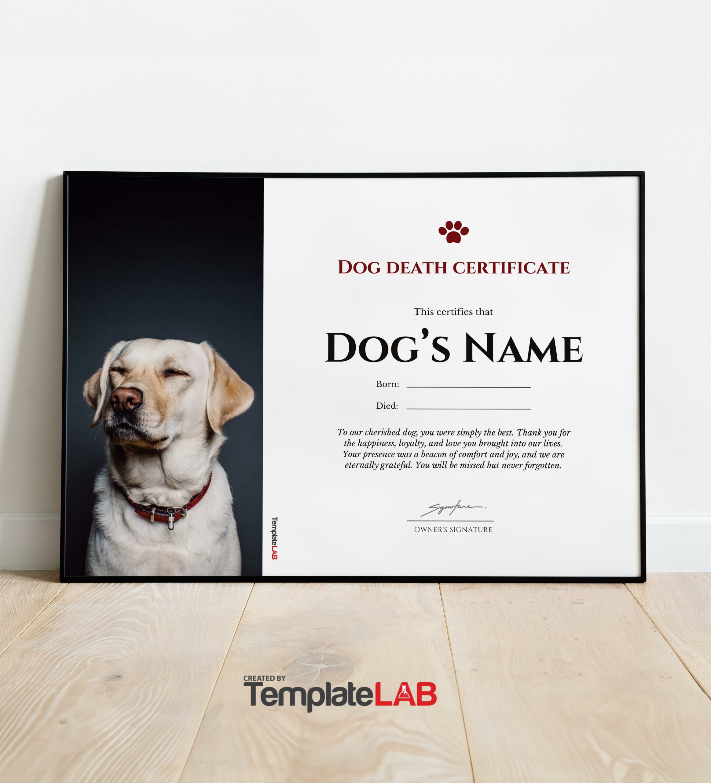 Free Dog Death Certificate Template