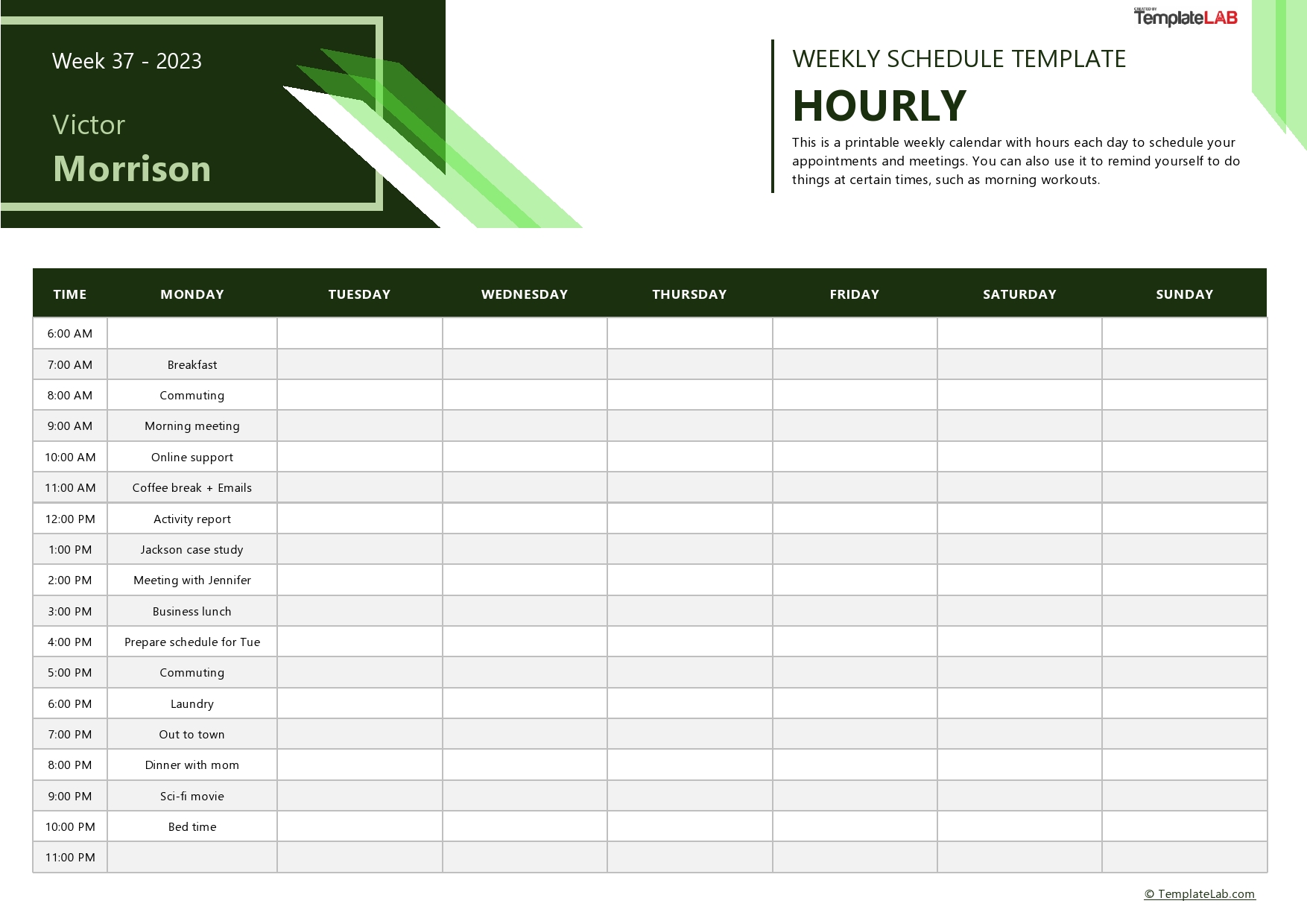 PERSONAL 7 Day Planner Printable Daily Half Hour Planner 