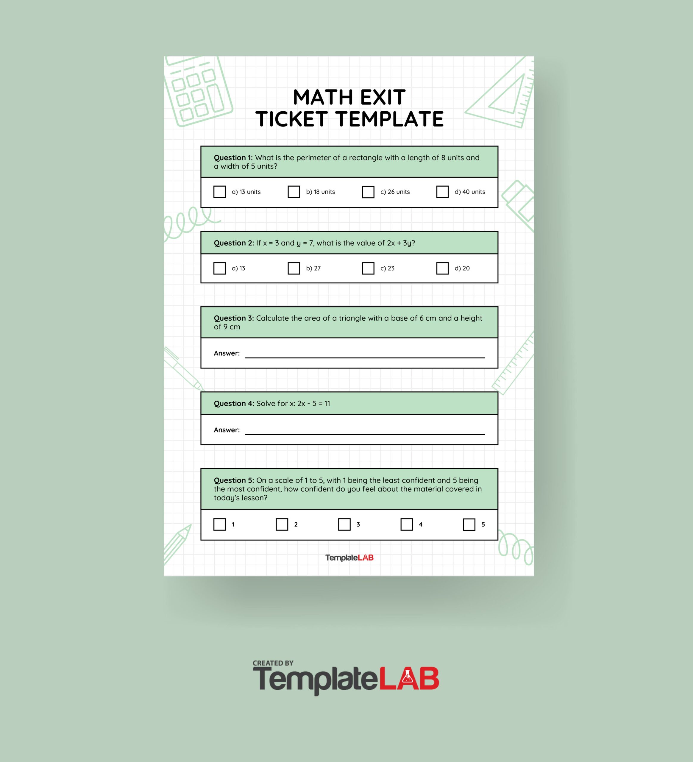 Free Math Exit Ticket Template