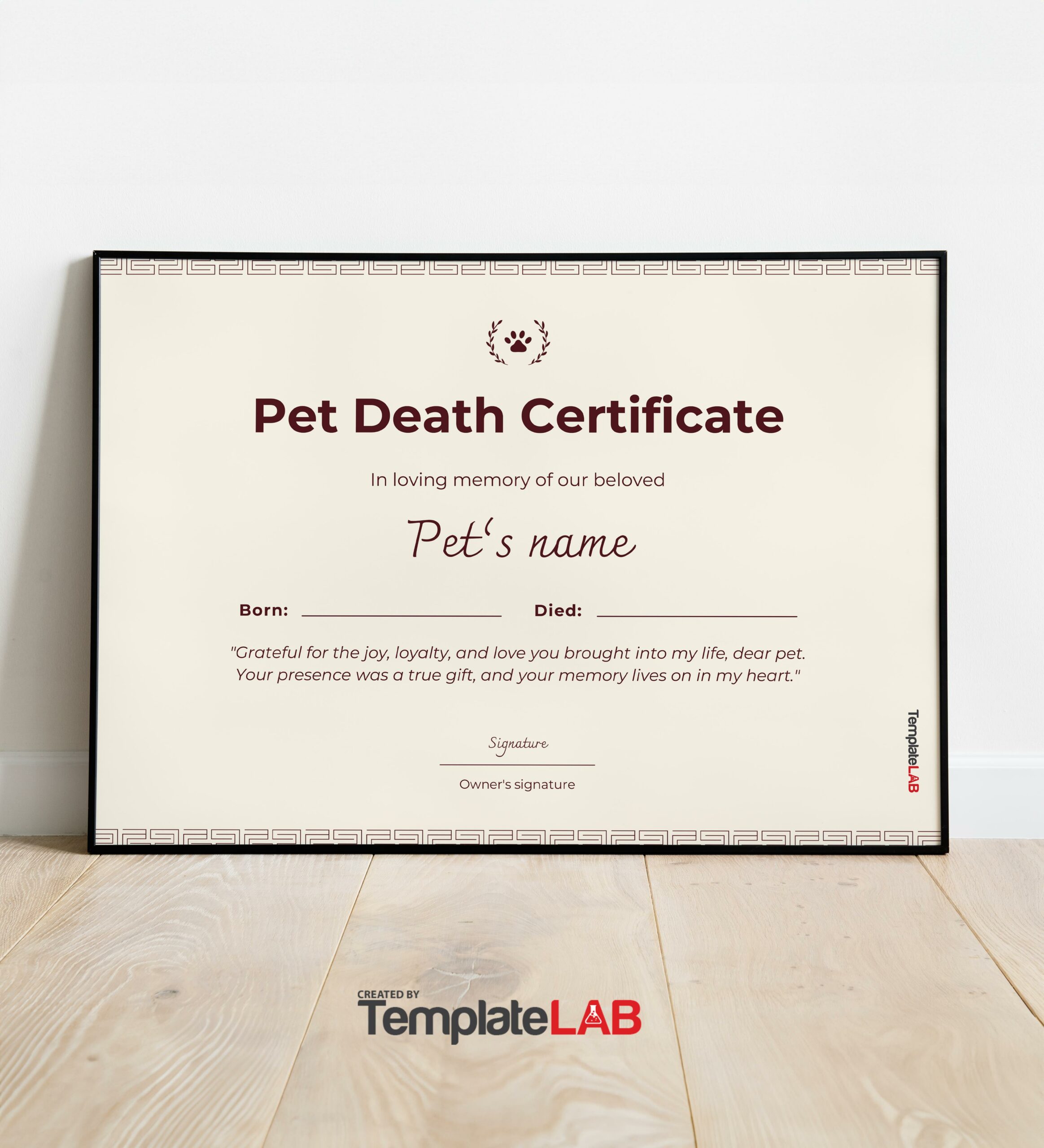 Free Pet Death Certificate Template