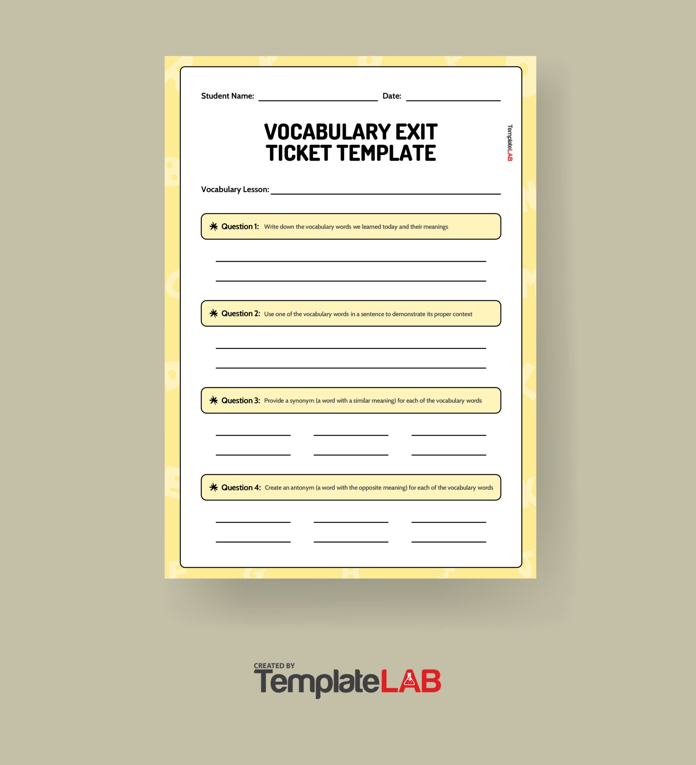 Free Vocabulary Exit Ticket Template