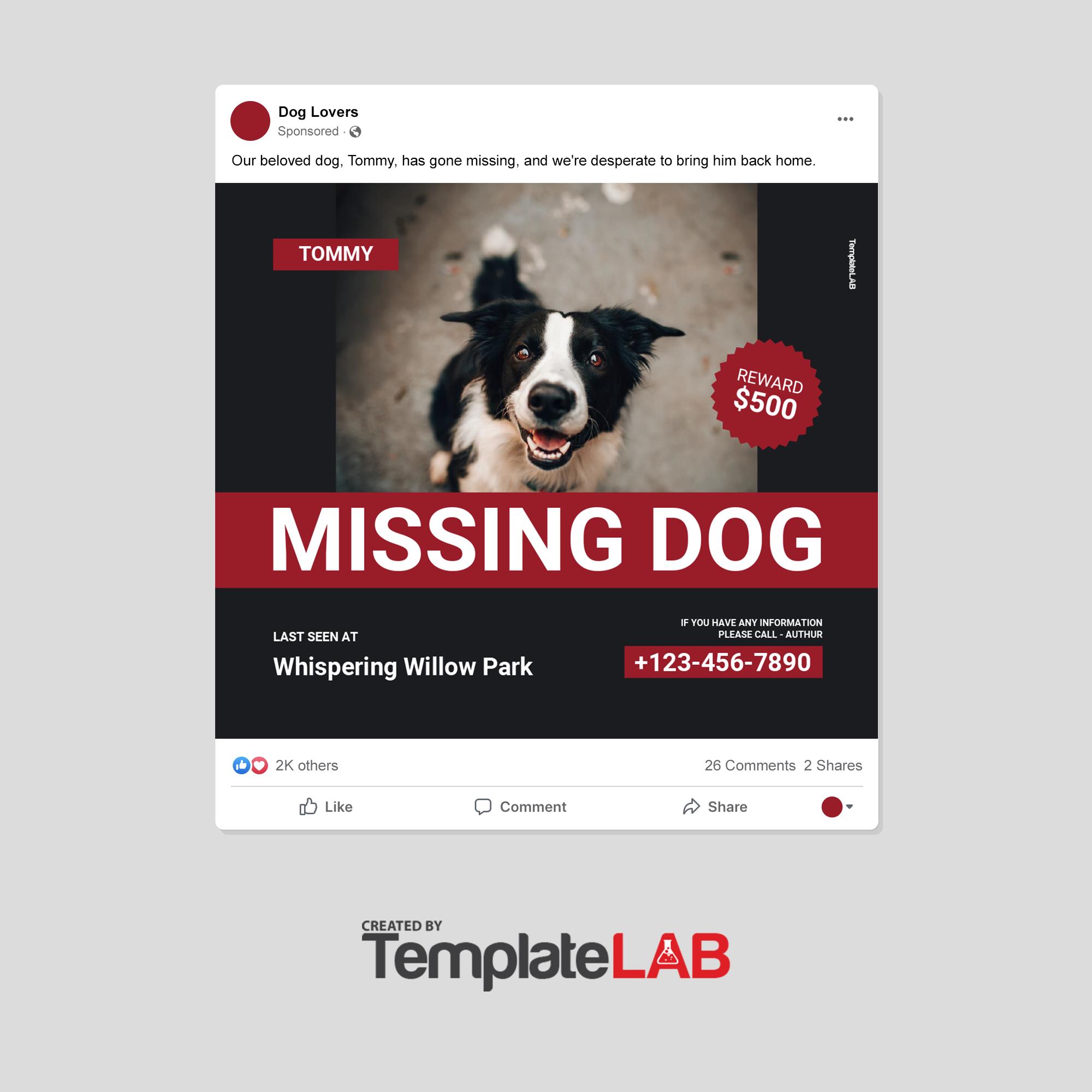 Free Missing Dog Poster Template (Facebook Post)