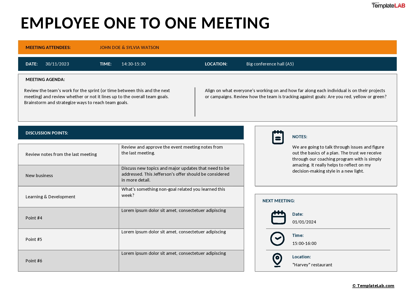 Free Employee One to One Meeting Template