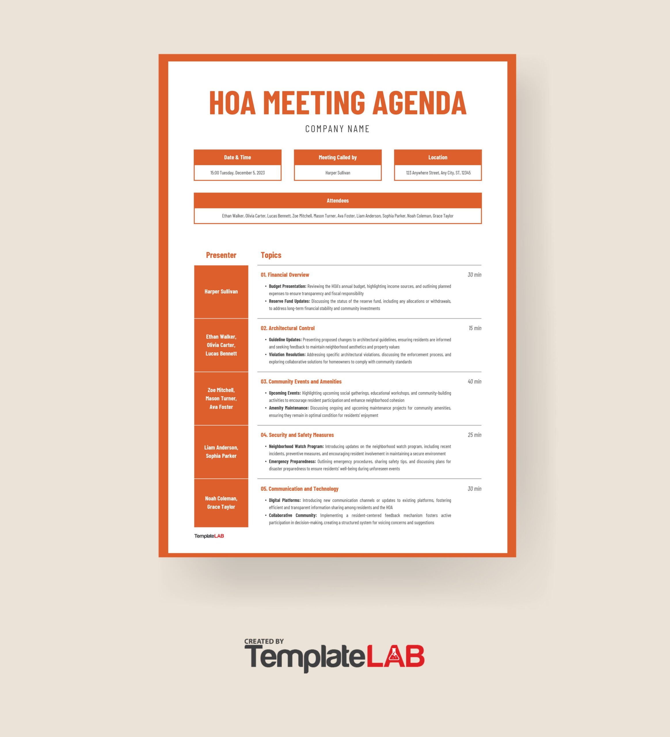 Free Hoa Meeting Agenda Template