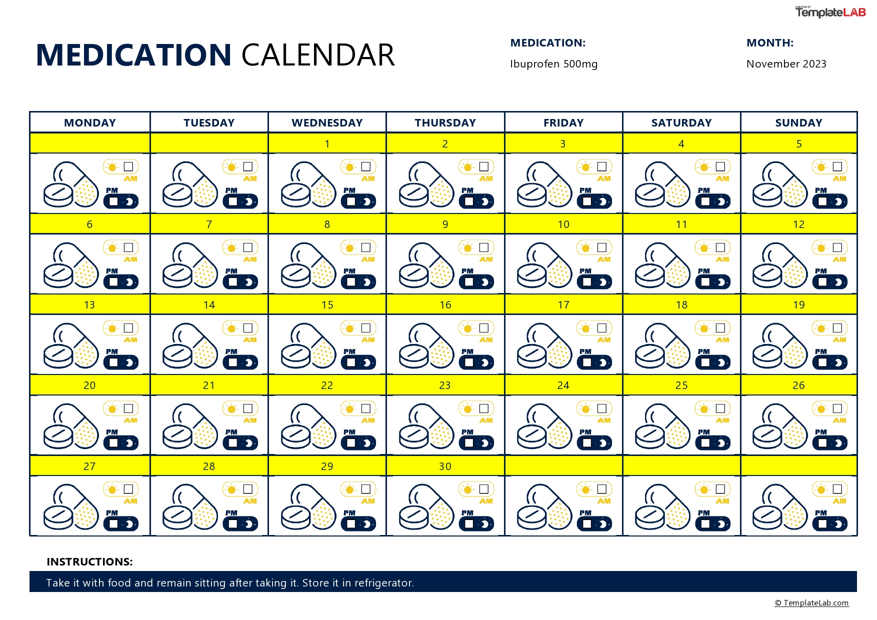 Free Medication Calendar Template