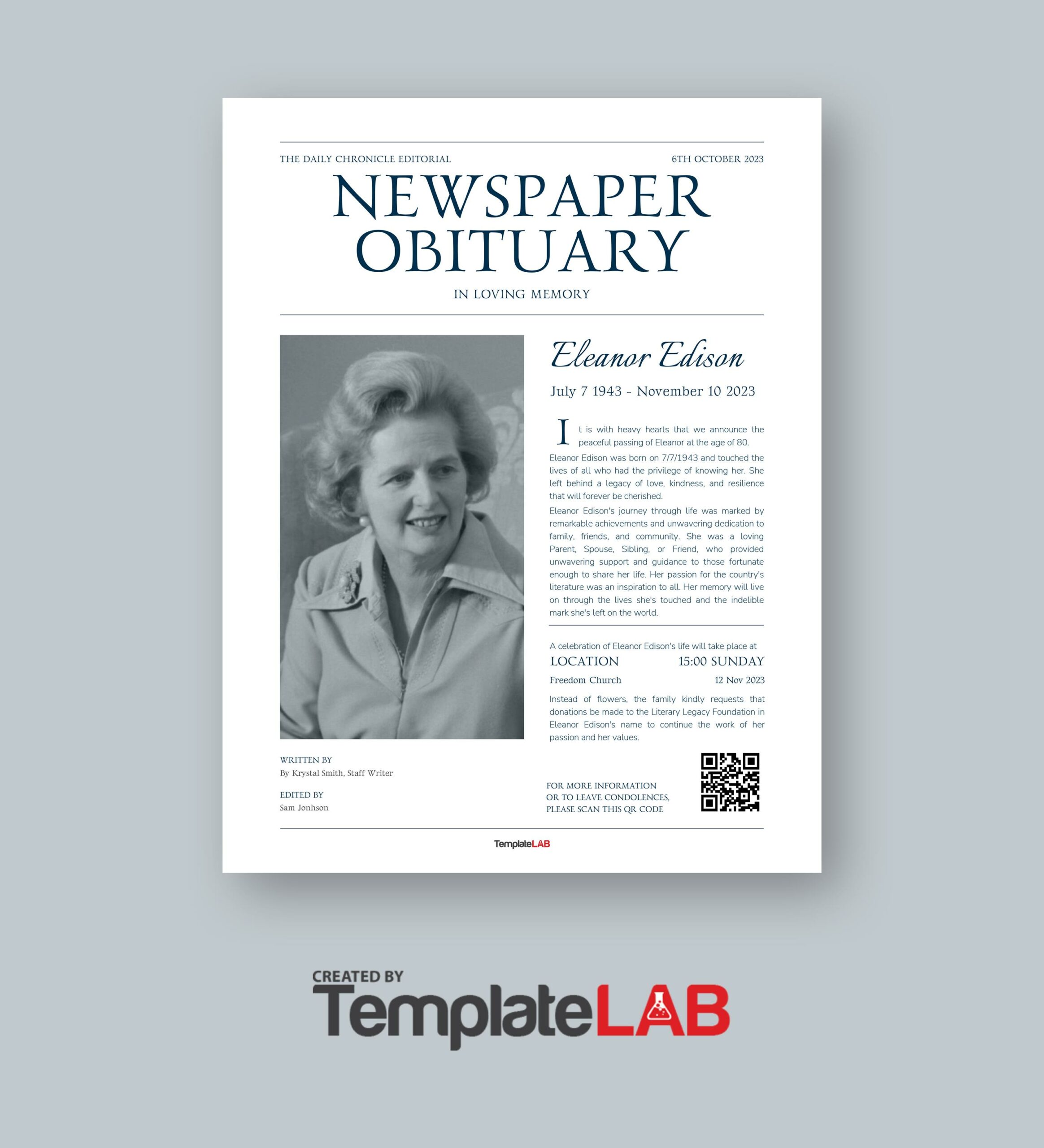 Free Newspaper Obituary Template