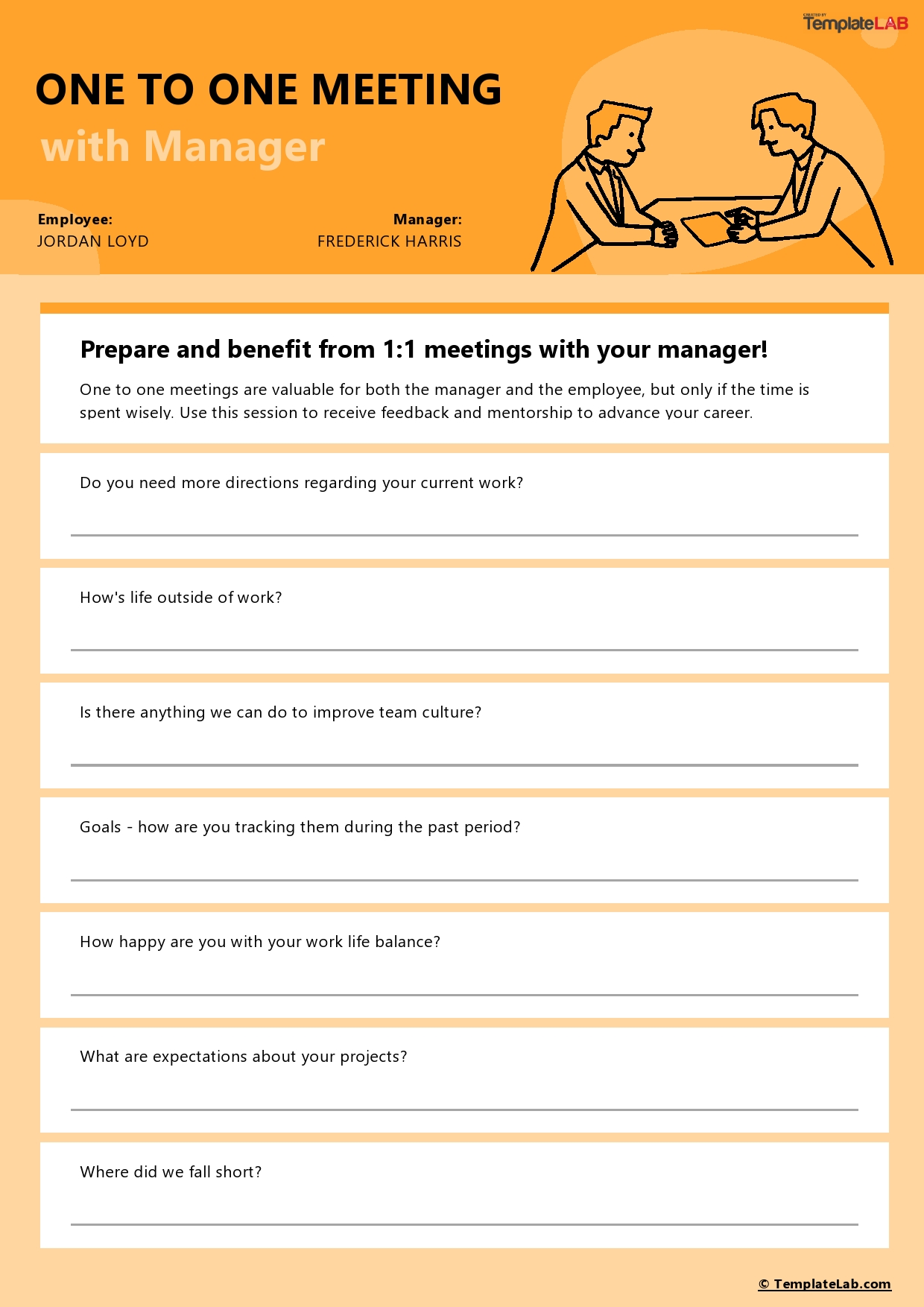 Free One to One Meeting with Manager Template
