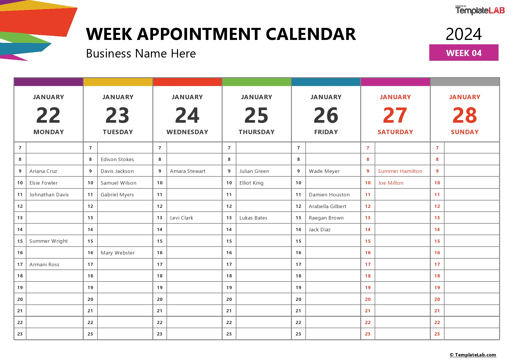 Free Week Appointment Calendar Template