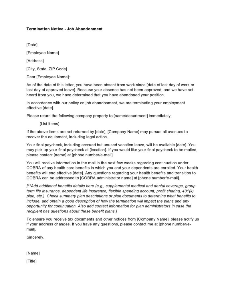 40 Simple Job Abandonment Letters (100 FREE) ᐅ TemplateLab