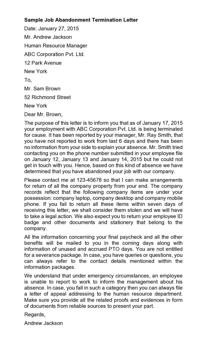 40 Simple Job Abandonment Letters (100 FREE) ᐅ TemplateLab