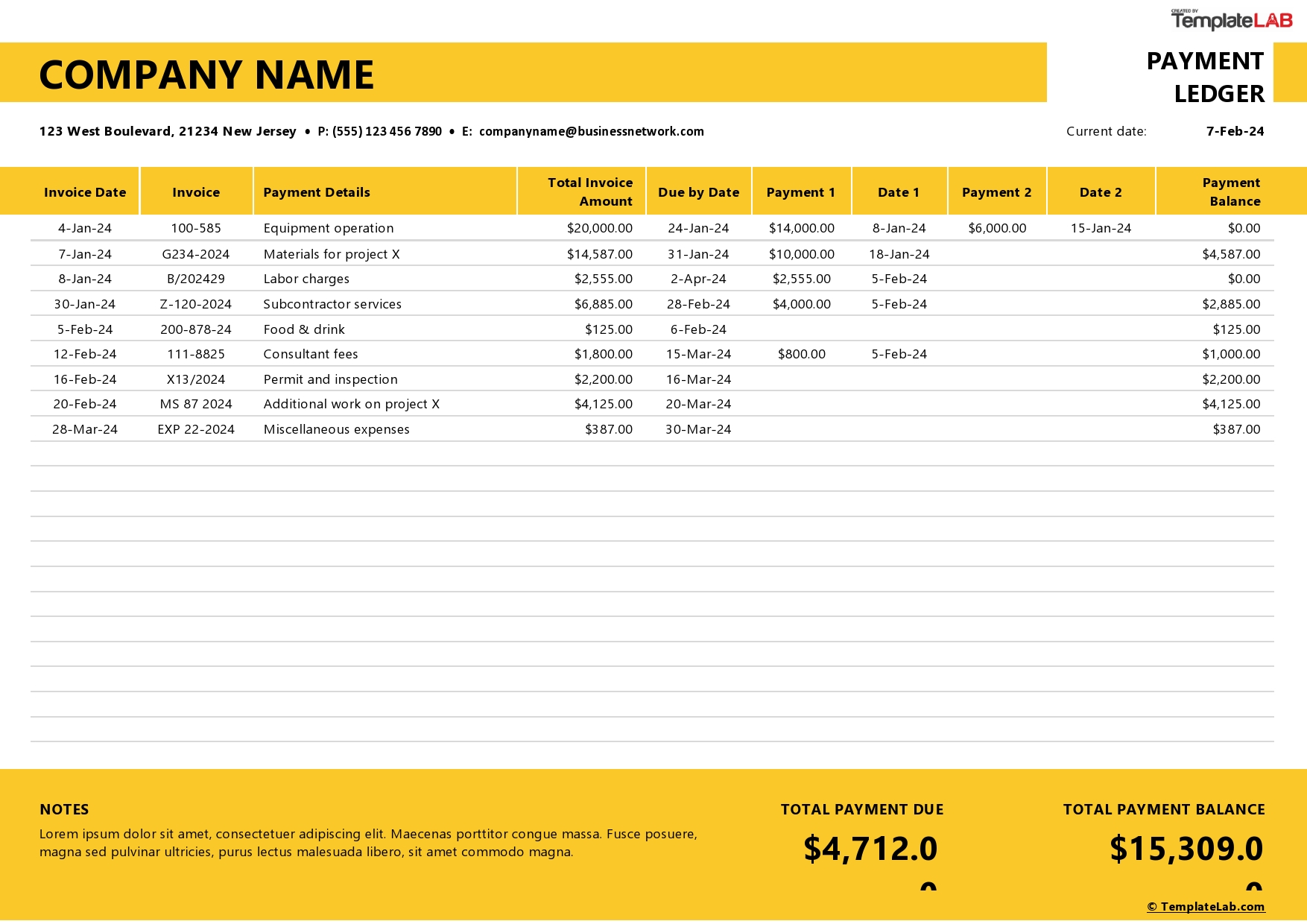 Free Payment Ledger Template