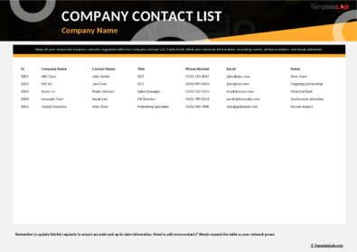 Free Company Contact List Template