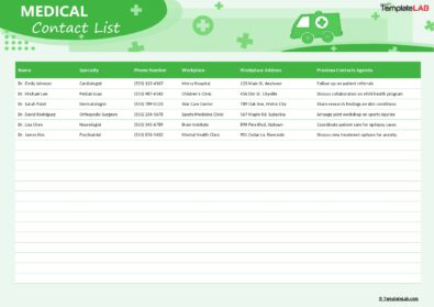 Free Medical Contact List Template