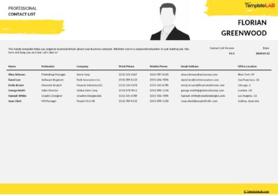 Free Professional Contact List Template