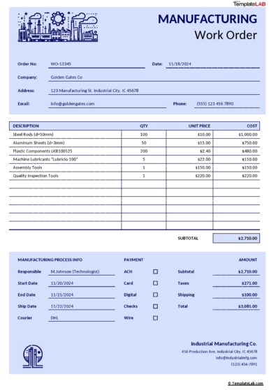 52 Printable Work Order Templates (Excel, Word, PDF)