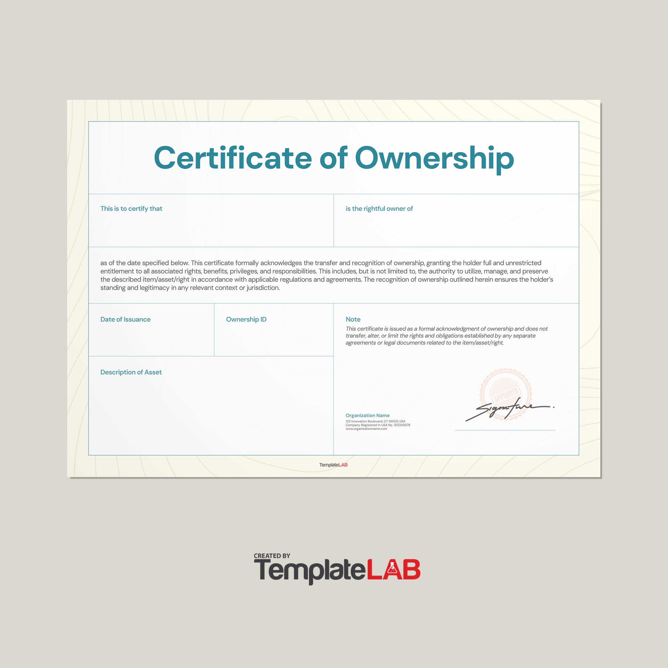 Certificate Of Ownership Template Word