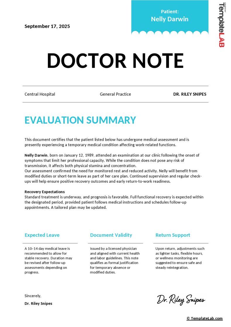 Doctor Note Templates