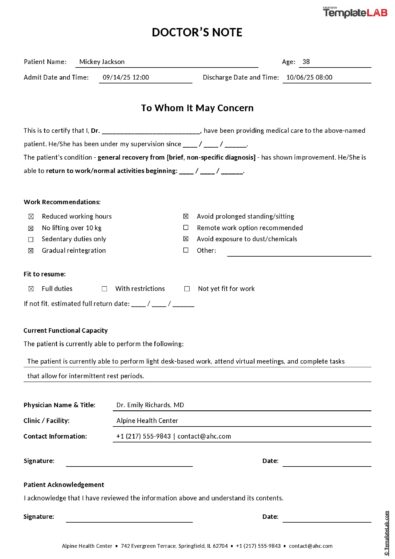 50+ Free Doctor Note Templates [for Work or School]