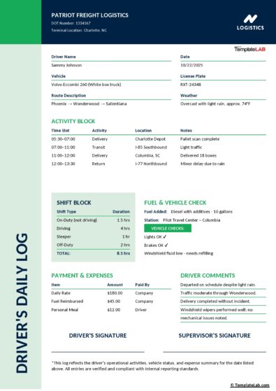61 Printable Driver's Daily Log Books [Templates & Examples]