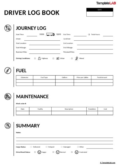 61 Printable Driver's Daily Log Books [Templates & Examples]
